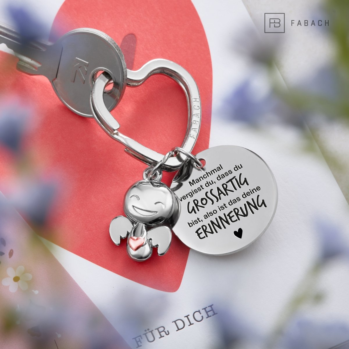 "Beste Freundin" Schutzengel Schlüsselanhänger - Schutzengel Happy mit Herz und Gravur Plättchen mit liebevoller Botschaft