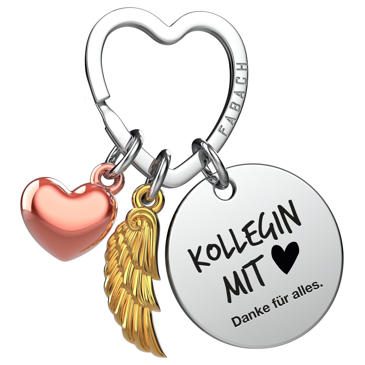 "Beste Kollegin" Schutzengel Schlüsselanhänger - Engelsflügel Herz Glücksbringer und Gravur Plättchen mit liebevoller Botschaft - FABACH#botschaft_Kollegin Mit Herz