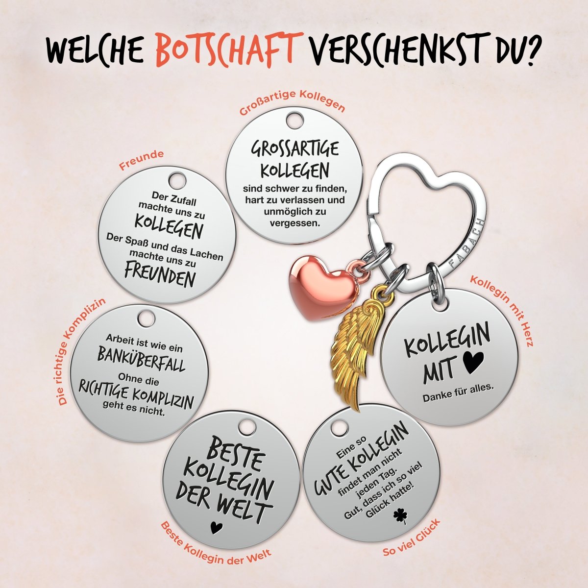 "Beste Kollegin" Schutzengel Schlüsselanhänger - Engelsflügel Herz Glücksbringer und Gravur Plättchen mit liebevoller Botschaft - FABACH – Die Schlüsselanhänger - Schmiede