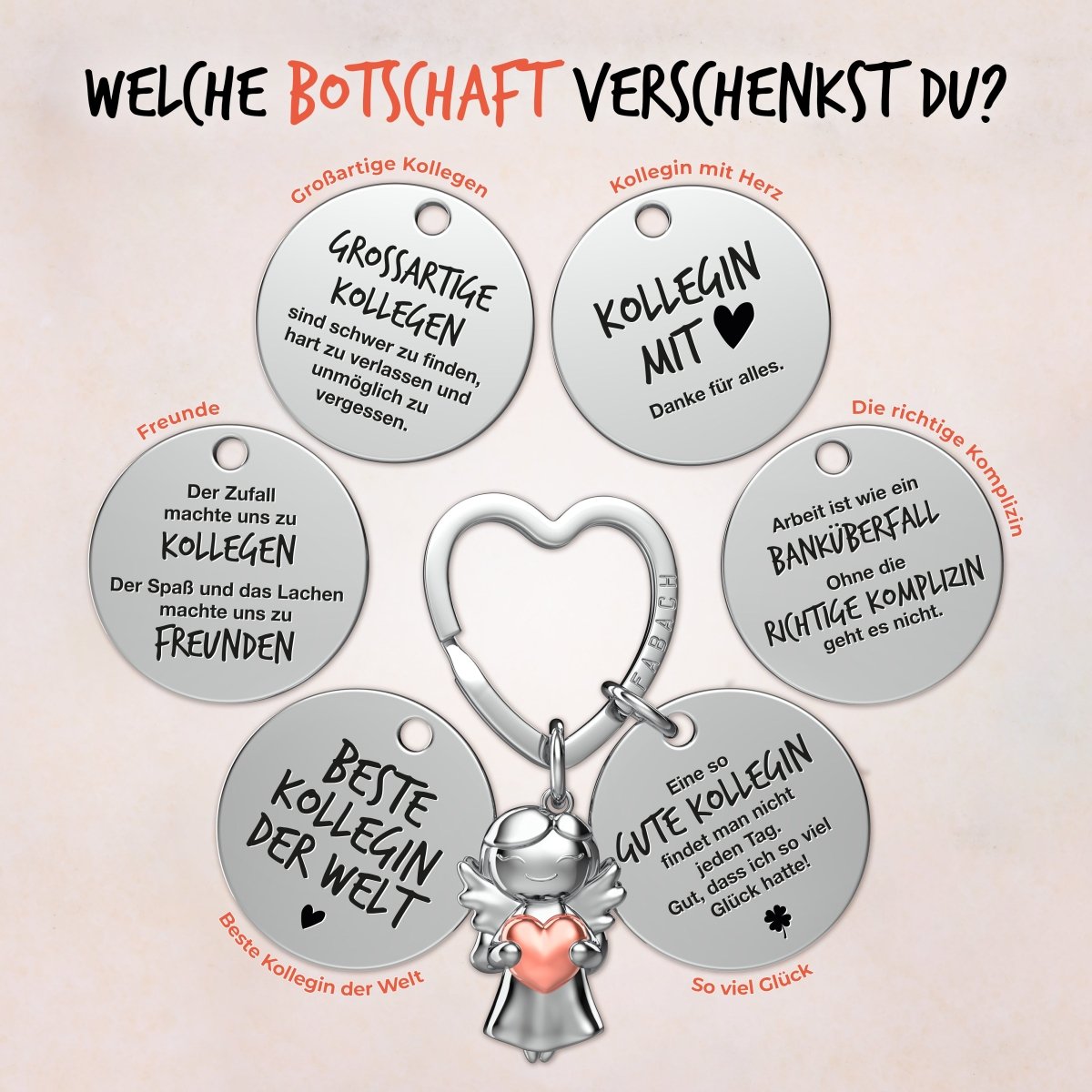 "Beste Kollegin" Schutzengel Schlüsselanhänger - Schutzengel Star mit Herz und Gravur Plättchen mit liebevoller Botschaft - FABACH – Die Schlüsselanhänger - Schmiede