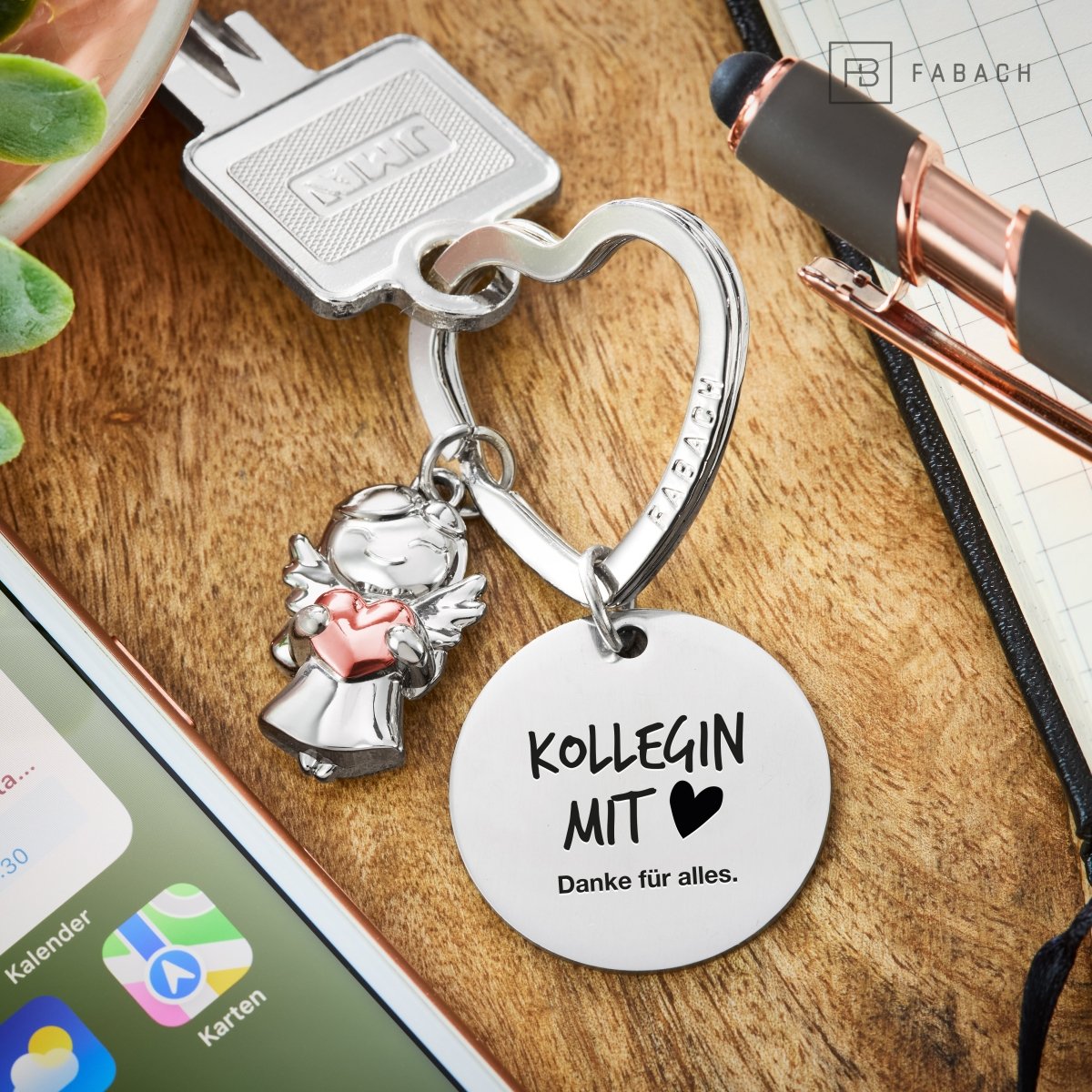 "Beste Kollegin" Schutzengel Schlüsselanhänger - Schutzengel Star mit Herz und Gravur Plättchen mit liebevoller Botschaft - FABACH#botschaft_Kollegin Mit Herz