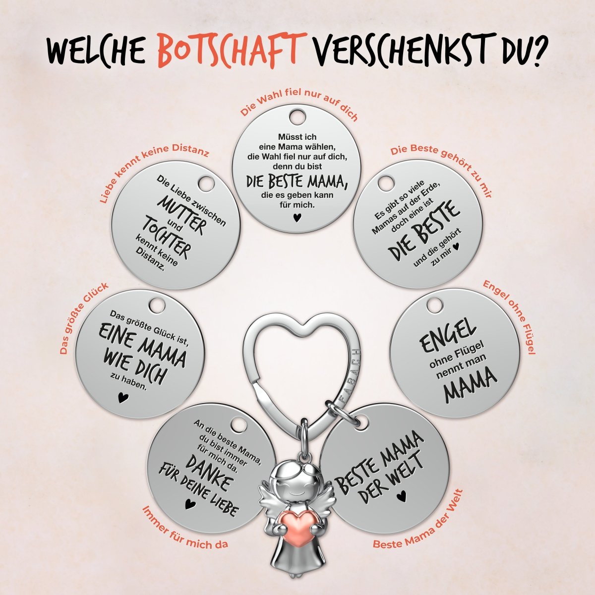 "Beste Mama" Schutzengel Schlüsselanhänger - Schutzengel Star mit Herz und Gravur Plättchen mit liebevoller Botschaft - FABACH – Die Schlüsselanhänger - Schmiede