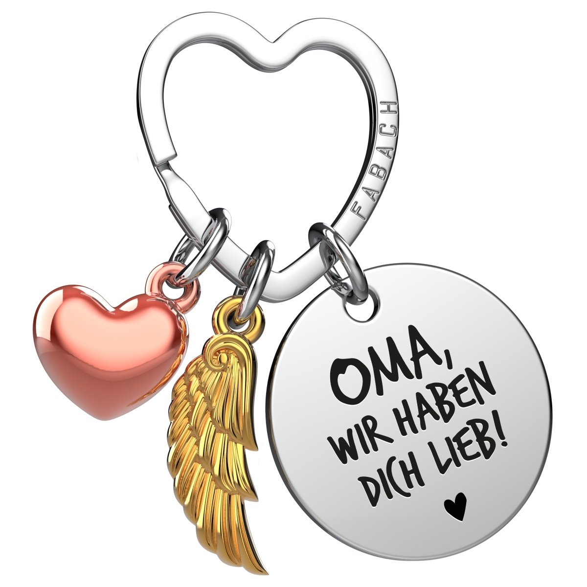 "Beste Oma" Schutzengel Schlüsselanhänger - Engelsflügel Herz Glücksbringer und Gravur Plättchen mit liebevoller Botschaft