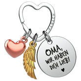 "Beste Oma" Schutzengel Schlüsselanhänger - Engelsflügel Herz Glücksbringer und Gravur Plättchen mit liebevoller Botschaft - FABACH#botschaft_Wir Haben Dich Lieb