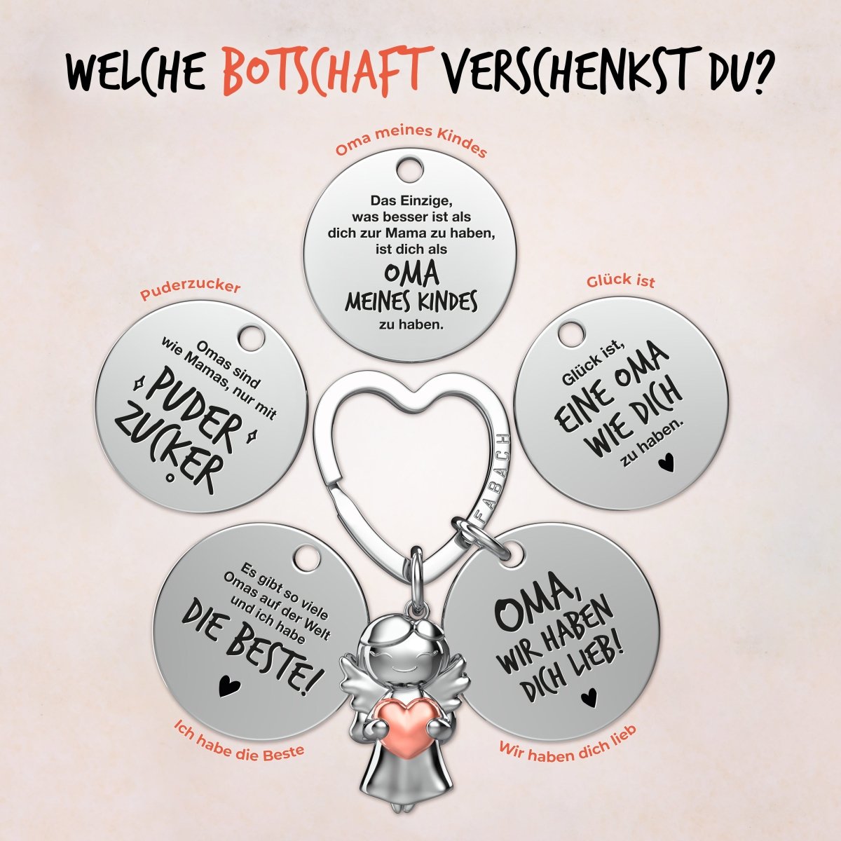 "Beste Oma" Schutzengel Schlüsselanhänger - Schutzengel Star mit Herz und Gravur Plättchen mit liebevoller Botschaft - FABACH – Die Schlüsselanhänger - Schmiede