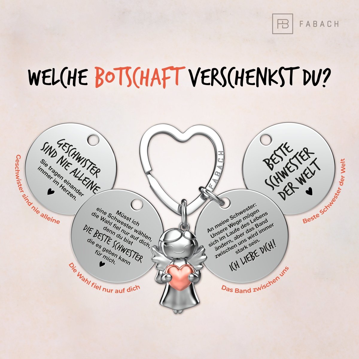 "Beste Schwester" Schutzengel Schlüsselanhänger - Schutzengel Star mit Herz und Gravur Plättchen mit liebevoller Botschaft - FABACH – Die Schlüsselanhänger - Schmiede