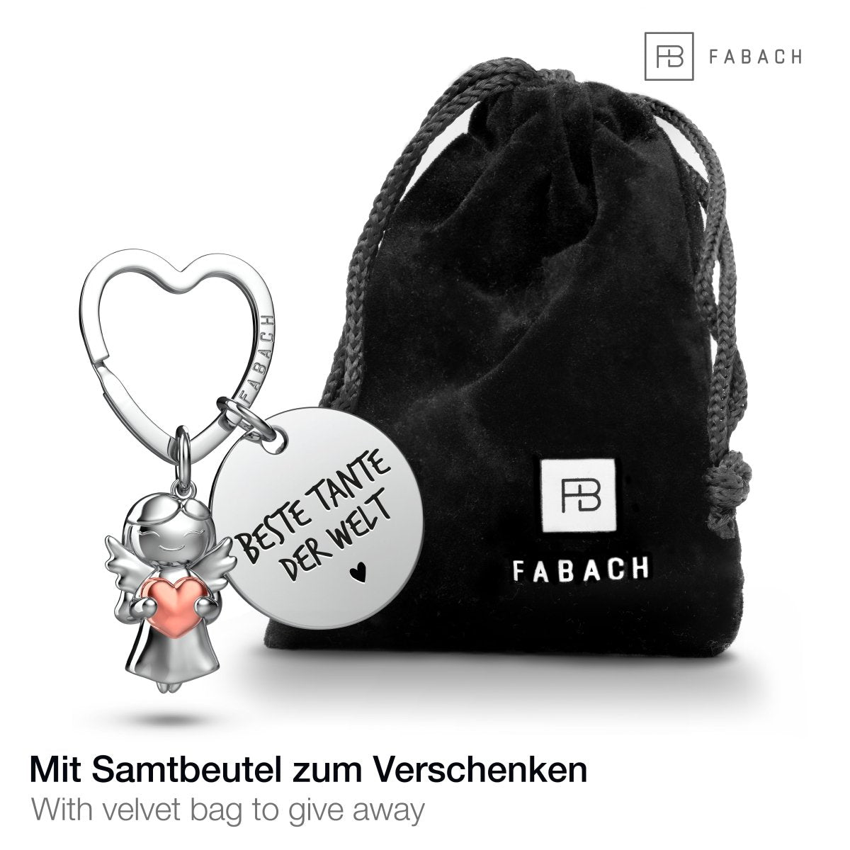 "Beste Tante" Schutzengel Schlüsselanhänger - Schutzengel Star mit Herz und Gravur Plättchen mit liebevoller Botschaft - FABACH#botschaft_Beste Tante Der Welt