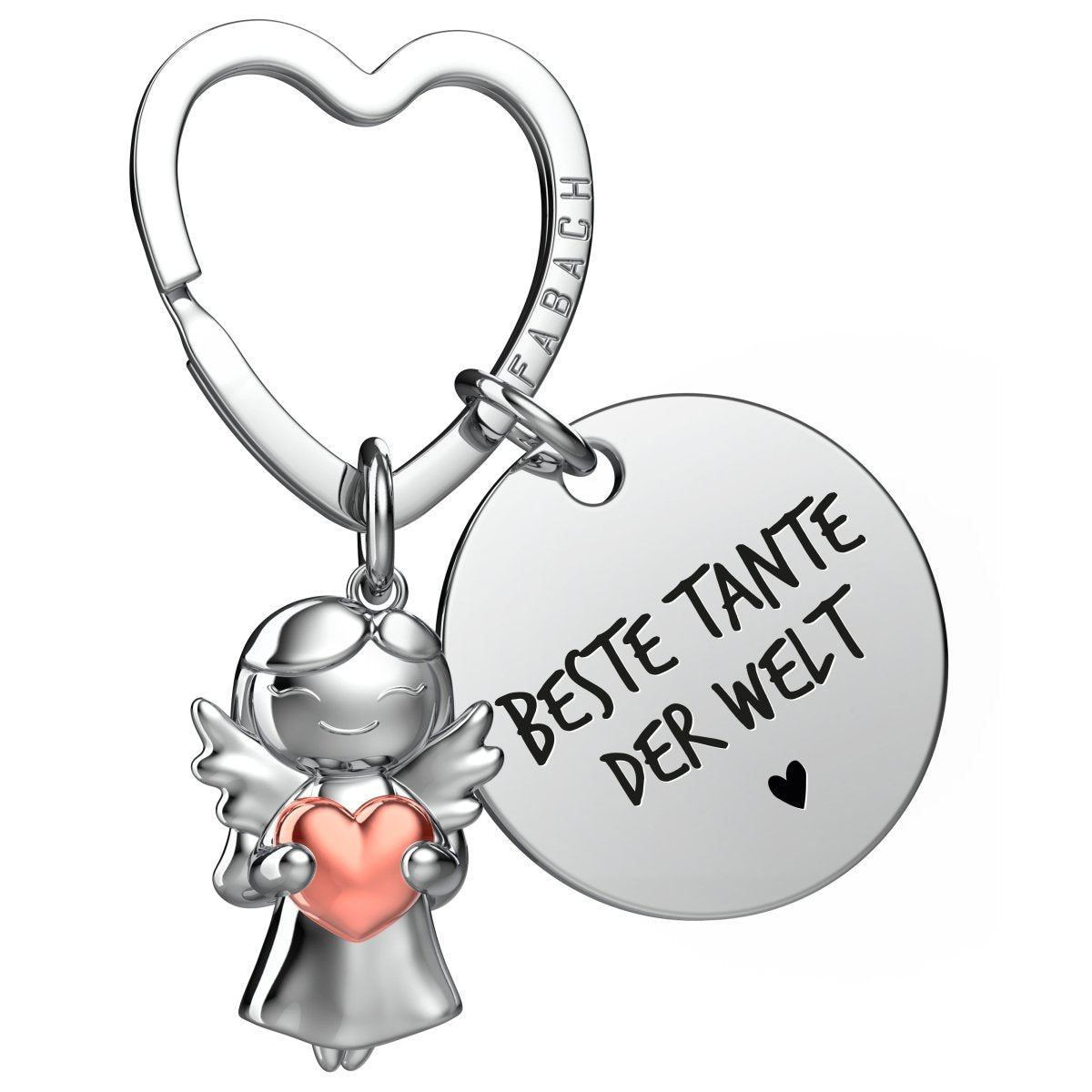 "Beste Tante" Schutzengel Schlüsselanhänger - Schutzengel Star mit Herz und Gravur Plättchen mit liebevoller Botschaft - FABACH#botschaft_Beste Tante Der Welt