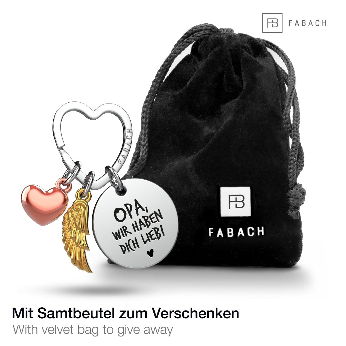 "Bester Opa" Schutzengel Schlüsselanhänger - Engelsflügel Herz Glücksbringer und Gravur Plättchen mit liebevoller Botschaft - FABACH#botschaft_Wir Haben Dich Lieb