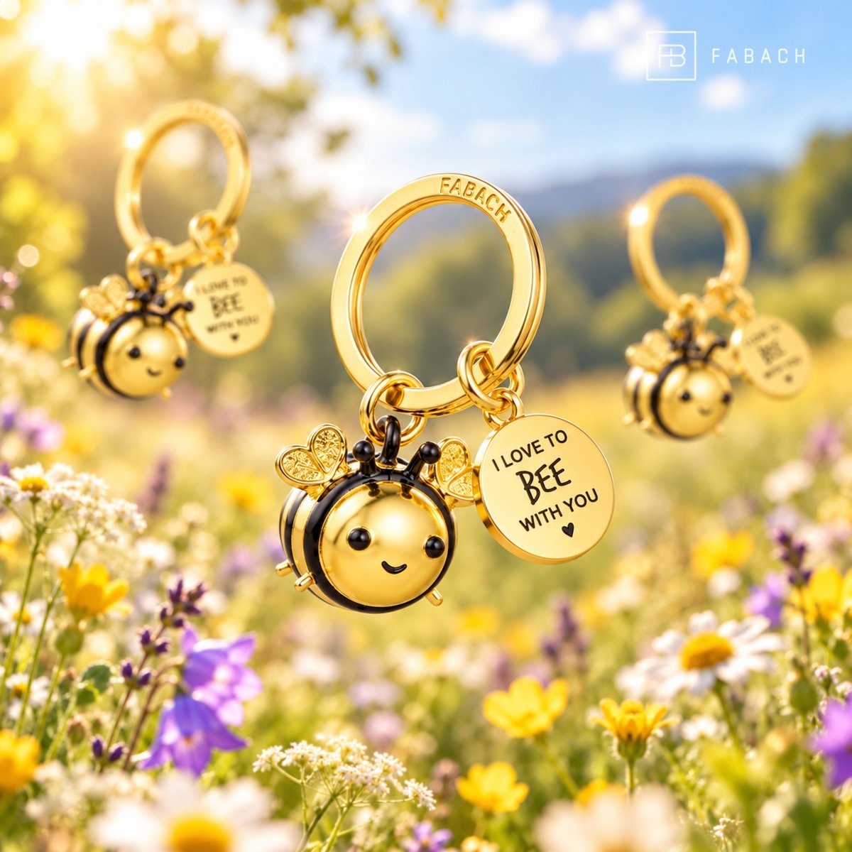 Biene Schlüsselanhänger mit Gravur "I love to bee with you" - Hummel Glücksbringer - FABACH – Die Schlüsselanhänger-Schmiede