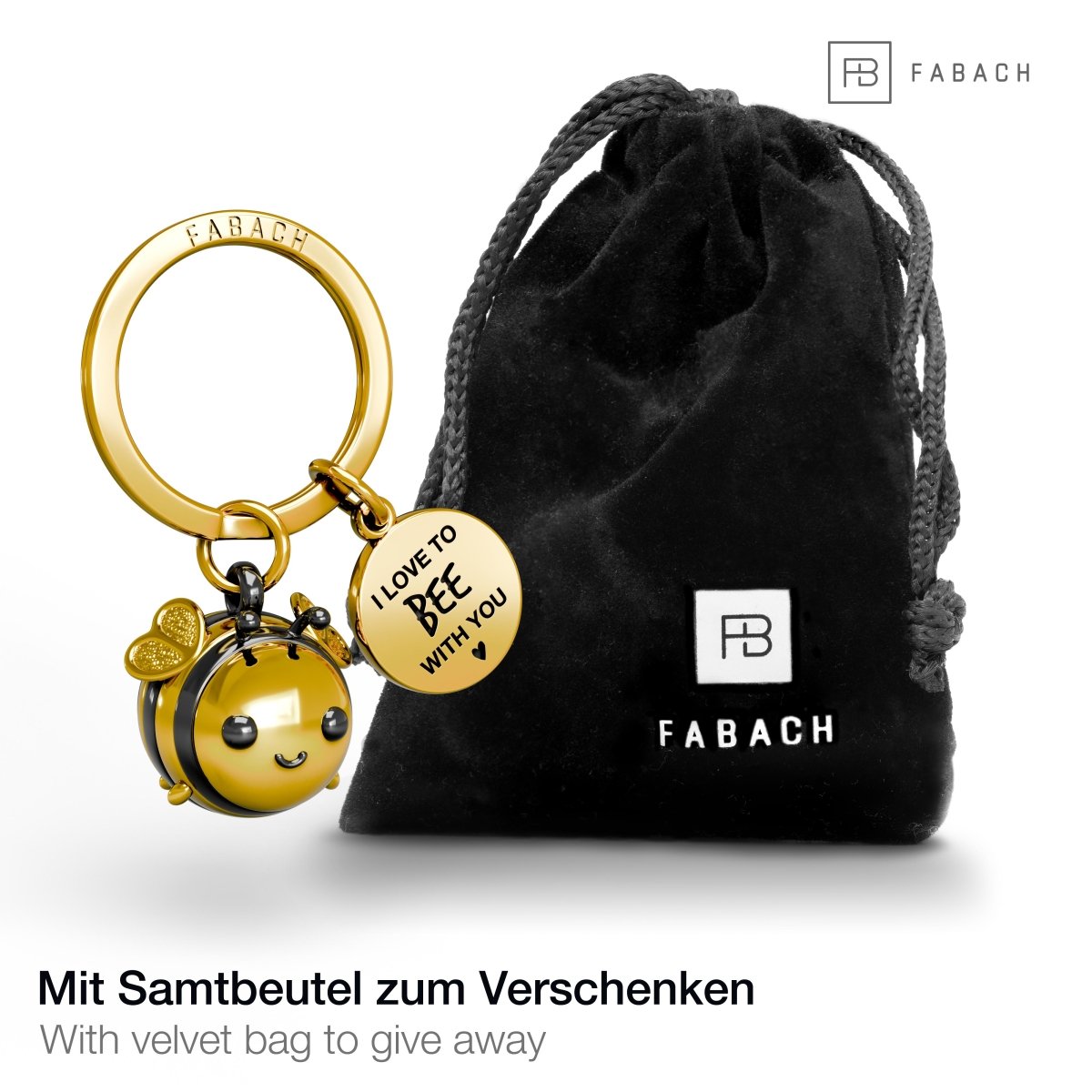 Biene Schlüsselanhänger mit Gravur "I love to bee with you" - Hummel Glücksbringer - FABACH – Die Schlüsselanhänger-Schmiede