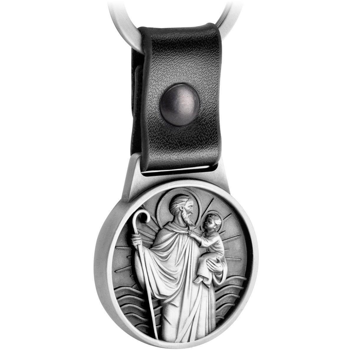 Christophorus Schlüsselanhänger - Schutzpatron der Reisenden - Heiliger Christopherus Amulett - Gute Fahrt Plakette am Lederband - FABACH – Die Schlüsselanhänger-Schmiede