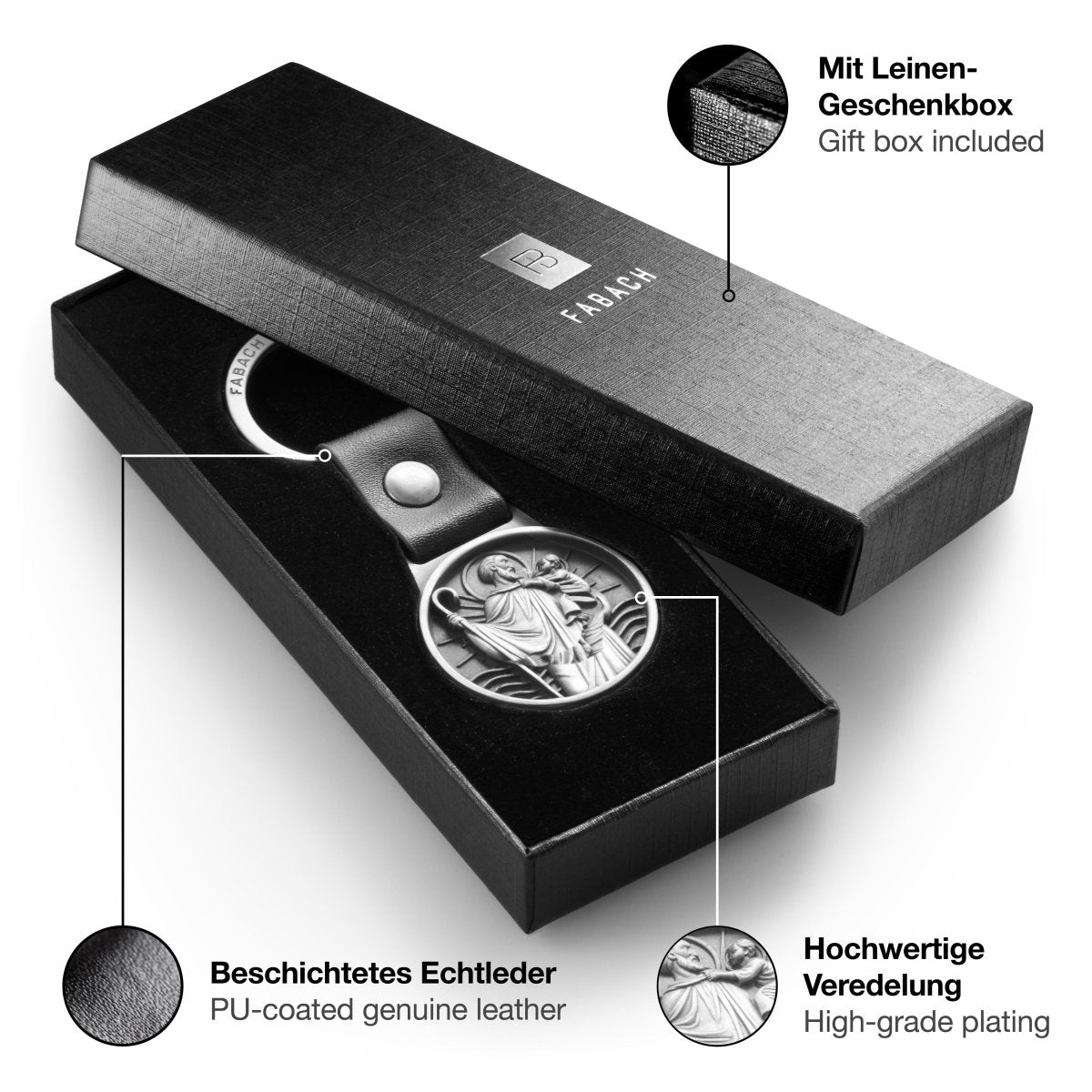 Christophorus Schlüsselanhänger - Schutzpatron der Reisenden - Heiliger Christopherus Amulett - Gute Fahrt Plakette am Lederband - FABACH – Die Schlüsselanhänger-Schmiede