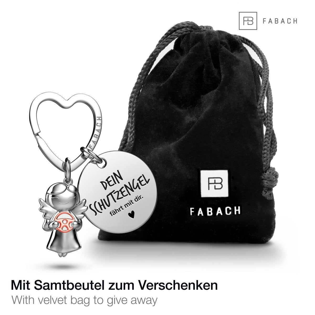 "Fahr vorsichtig" Schutzengel Schlüsselanhänger - Schutzengel Star mit Lenkrad und Gravur Plättchen mit liebevoller Botschaft