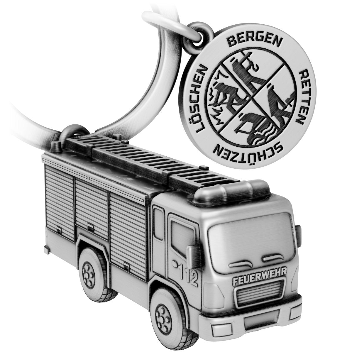 Feuerwehrauto Schlüsselanhänger mit Plakette - Glücksbringer für Feuerwehrleute - Dankeschön für Feuerwehrmann Feuerwehrfrau - FABACH – Die Schlüsselanhänger-Schmiede