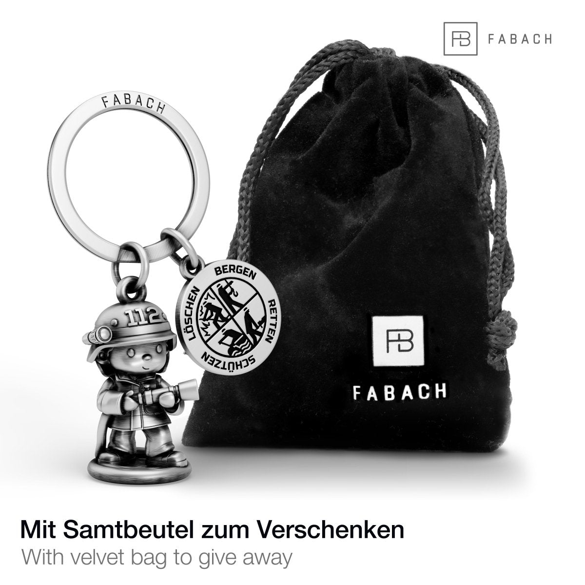 Feuerwehrmann Schlüsselanhänger mit Plakette - Glücksbringer für Feuerwehrleute - Dankeschön für Feuerwehrmann Feuerwehrfrau - FABACH – Die Schlüsselanhänger-Schmiede