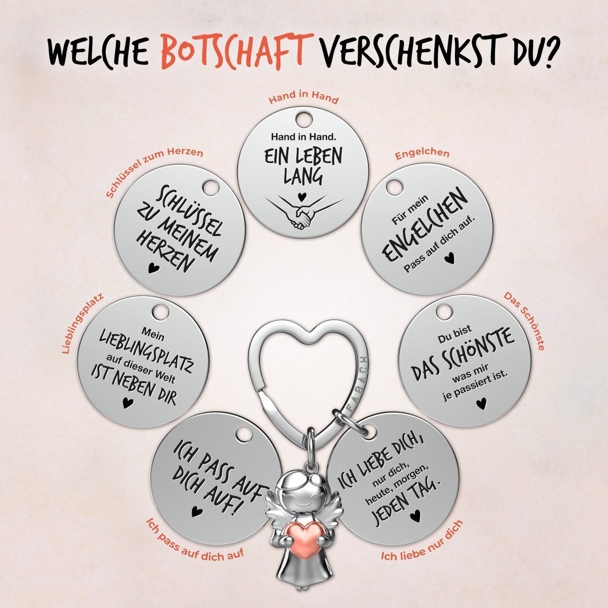 "Ich liebe dich" Schutzengel Schlüsselanhänger - Schutzengel Star mit Herz und Gravur Plättchen mit liebevoller Botschaft - FABACH – Die Schlüsselanhänger-Schmiede