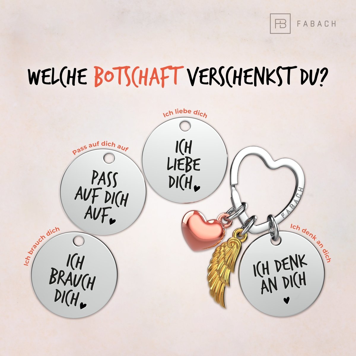 "Ich liebe dich" Schutzengel Schlüsselanhänger - Engelsflügel Herz Glücksbringer und Gravur Plättchen mit liebevoller Botschaft - FABACH – Die Schlüsselanhänger - Schmiede