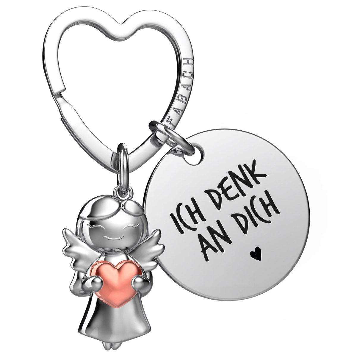 "Ich liebe dich" Schutzengel Schlüsselanhänger - Schutzengel mit Herz und Gravur Plättchen mit liebevoller Botschaft - FABACH#botschaft_Ich Denk An Dich