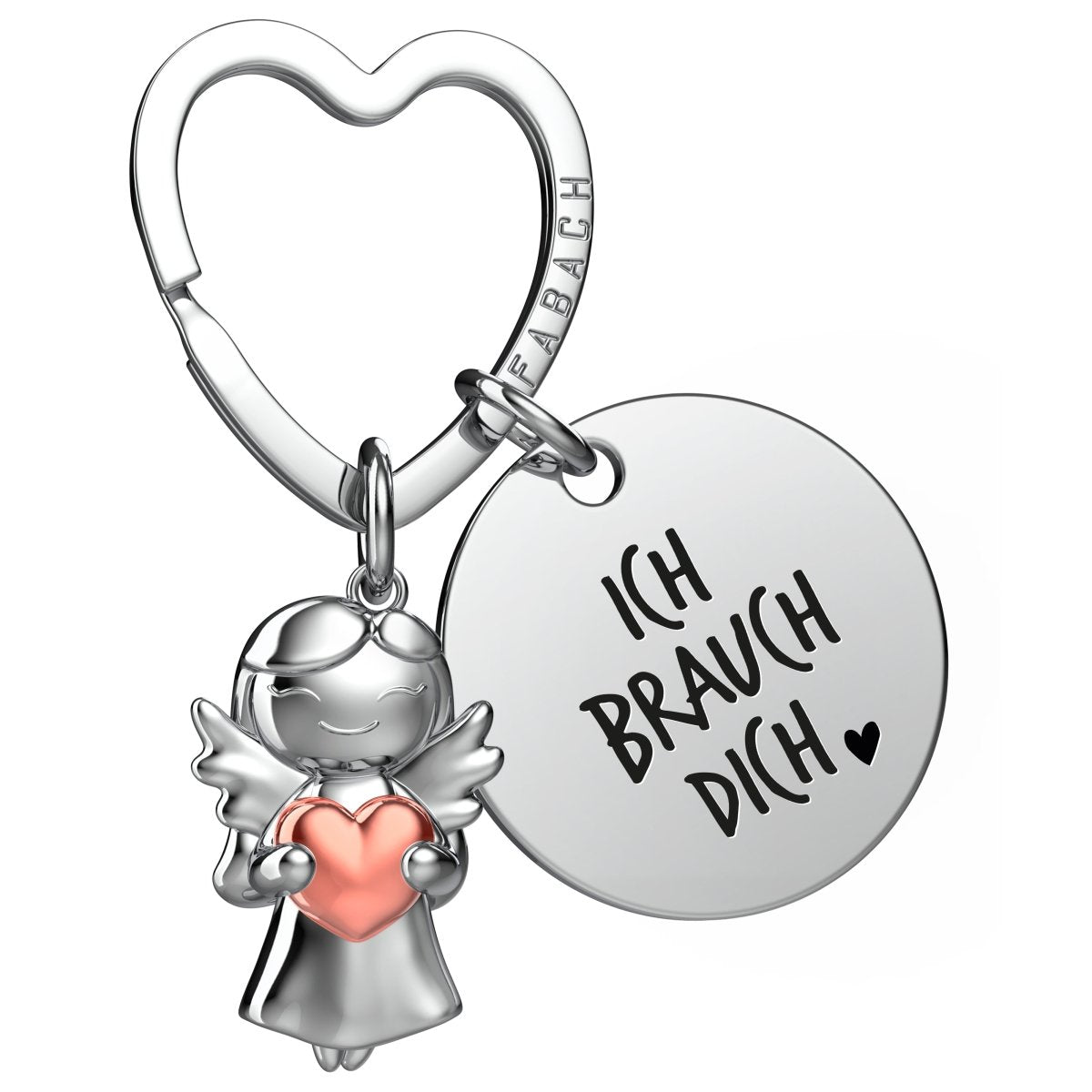 "Ich liebe dich" Schutzengel Schlüsselanhänger - Schutzengel mit Herz und Gravur Plättchen mit liebevoller Botschaft - FABACH#botschaft_Ich Brauch Dich