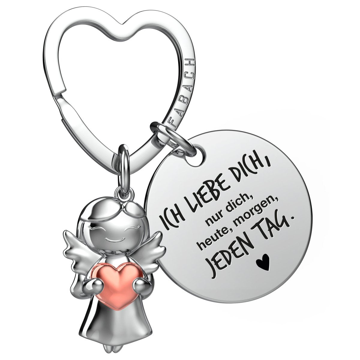"Ich liebe dich" Schutzengel Schlüsselanhänger - Schutzengel Star mit Herz und Gravur Plättchen mit liebevoller Botschaft - FABACH#botschaft_Ich liebe dich nur dich