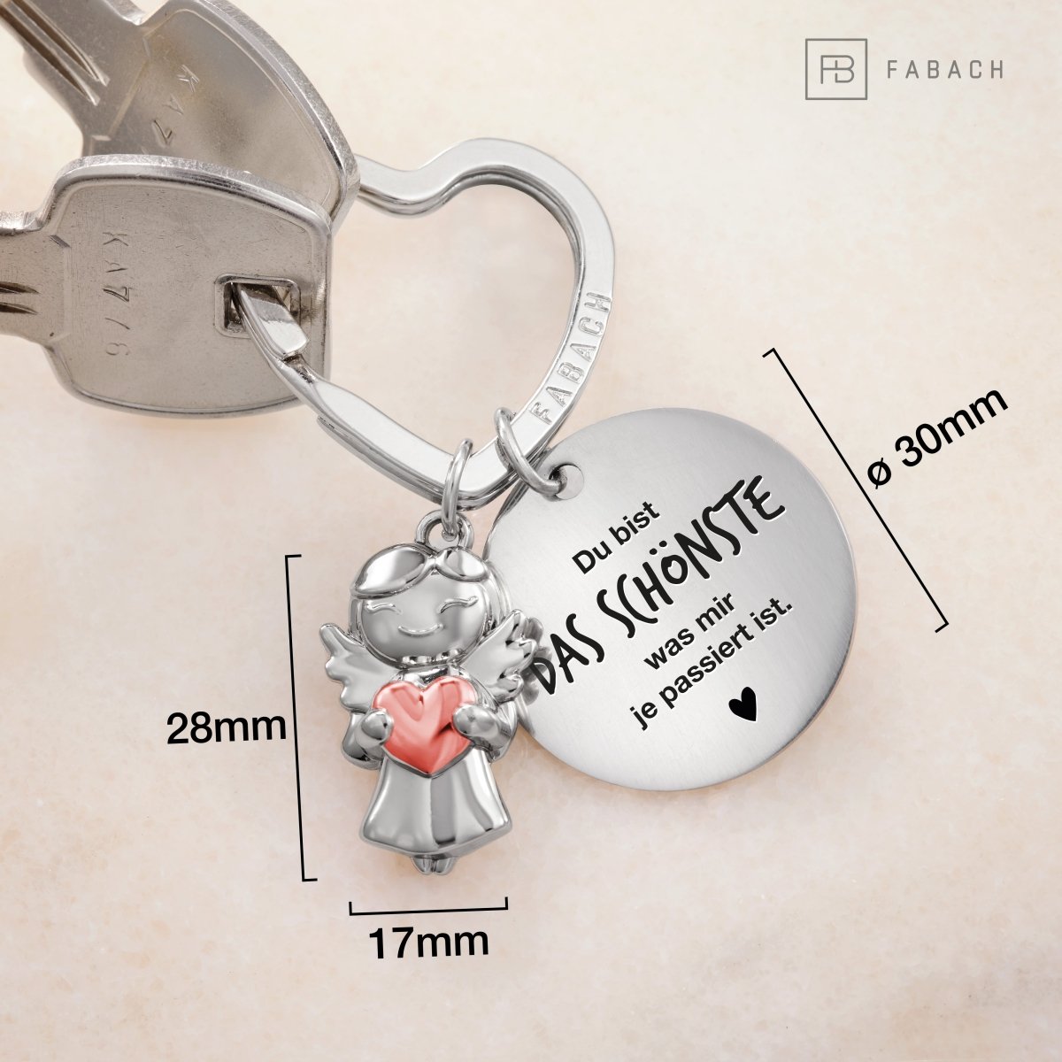 "Ich liebe dich" Schutzengel Schlüsselanhänger - Schutzengel Star mit Herz und Gravur Plättchen mit liebevoller Botschaft