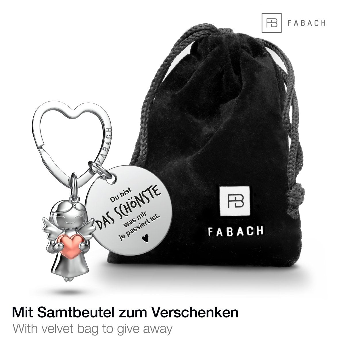 "Ich liebe dich" Schutzengel Schlüsselanhänger - Schutzengel Star mit Herz und Gravur Plättchen mit liebevoller Botschaft