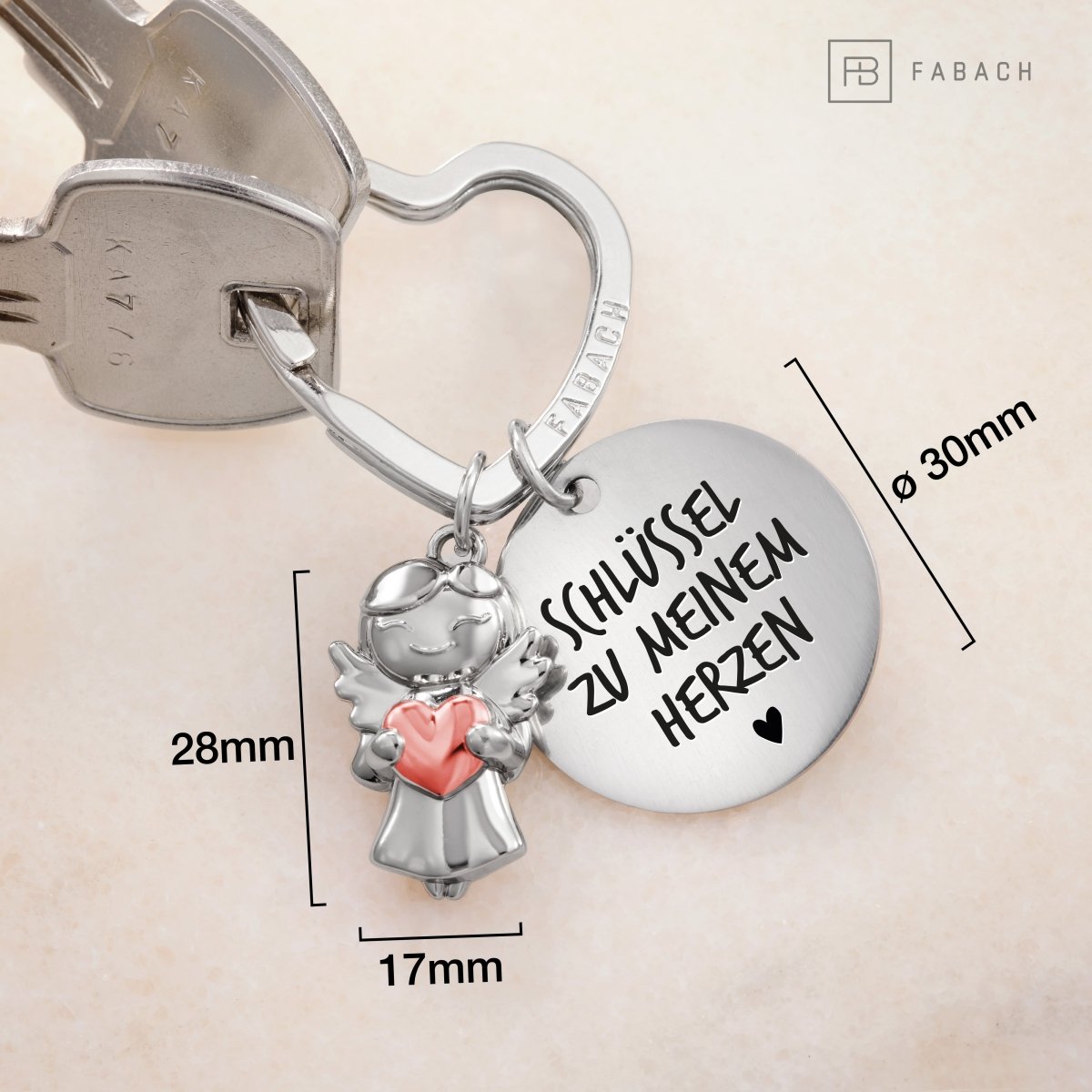 "Ich liebe dich" Schutzengel Schlüsselanhänger - Schutzengel Star mit Herz und Gravur Plättchen mit liebevoller Botschaft