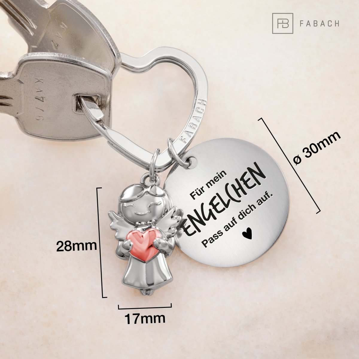 "Ich liebe dich" Schutzengel Schlüsselanhänger - Schutzengel Star mit Herz und Gravur Plättchen mit liebevoller Botschaft