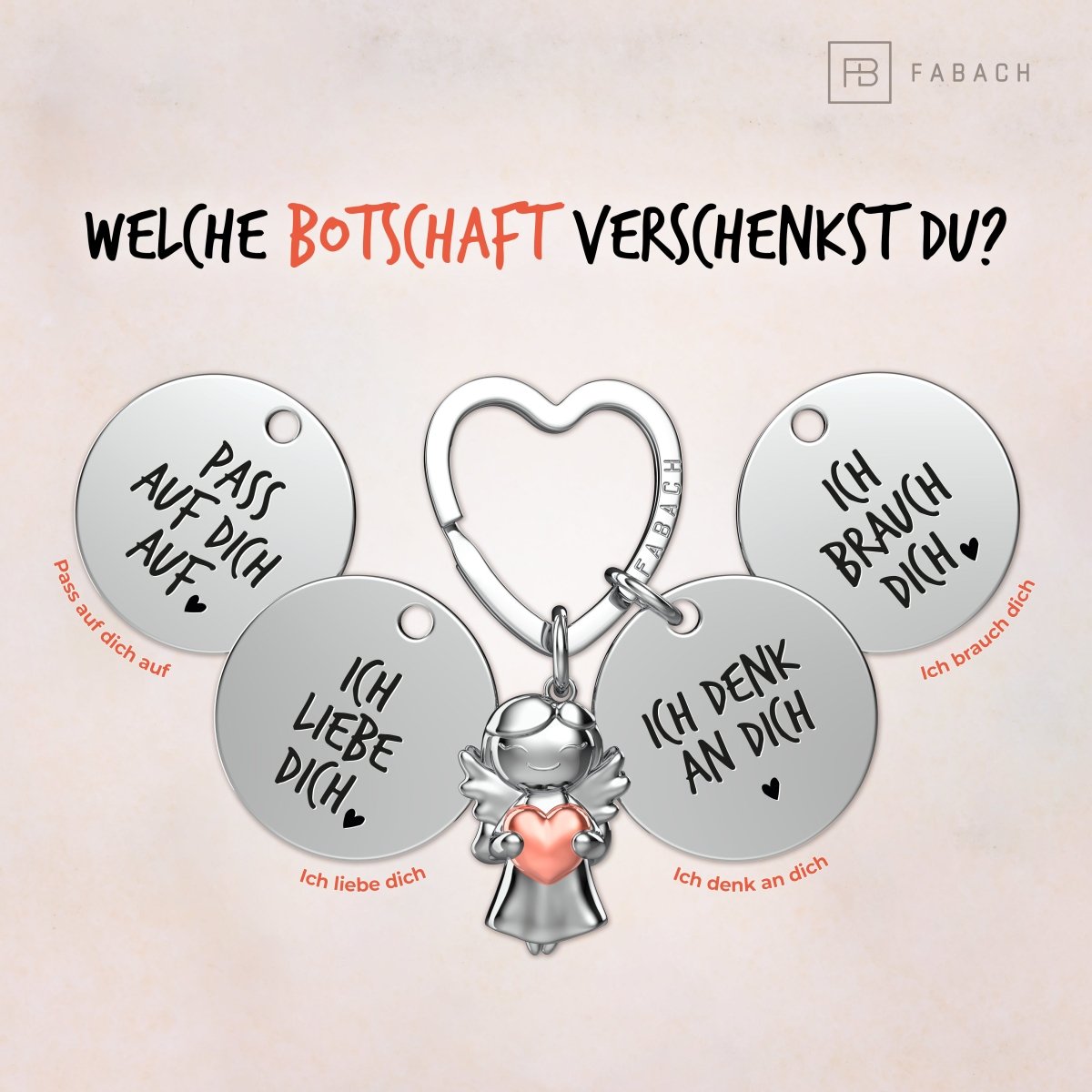 "Ich liebe dich" Schutzengel Schlüsselanhänger - Schutzengel Star mit Herz und Gravur Plättchen mit liebevoller Botschaft - FABACH – Die Schlüsselanhänger - Schmiede