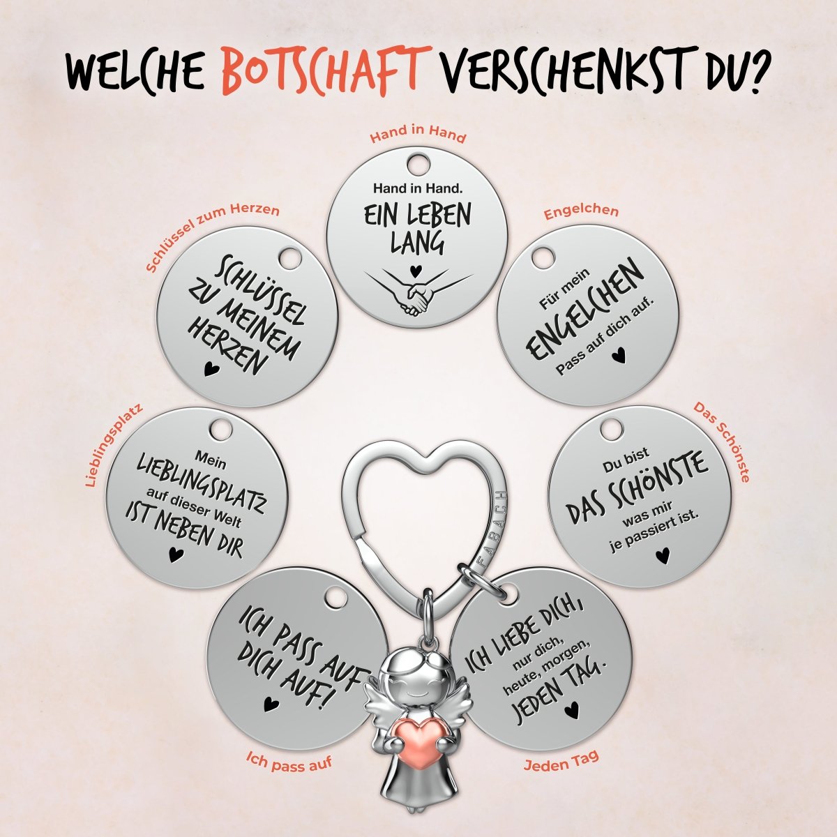 "Ich liebe dich" Schutzengel Schlüsselanhänger - Schutzengel Star mit Herz und Gravur Plättchen mit liebevoller Botschaft - FABACH – Die Schlüsselanhänger - Schmiede