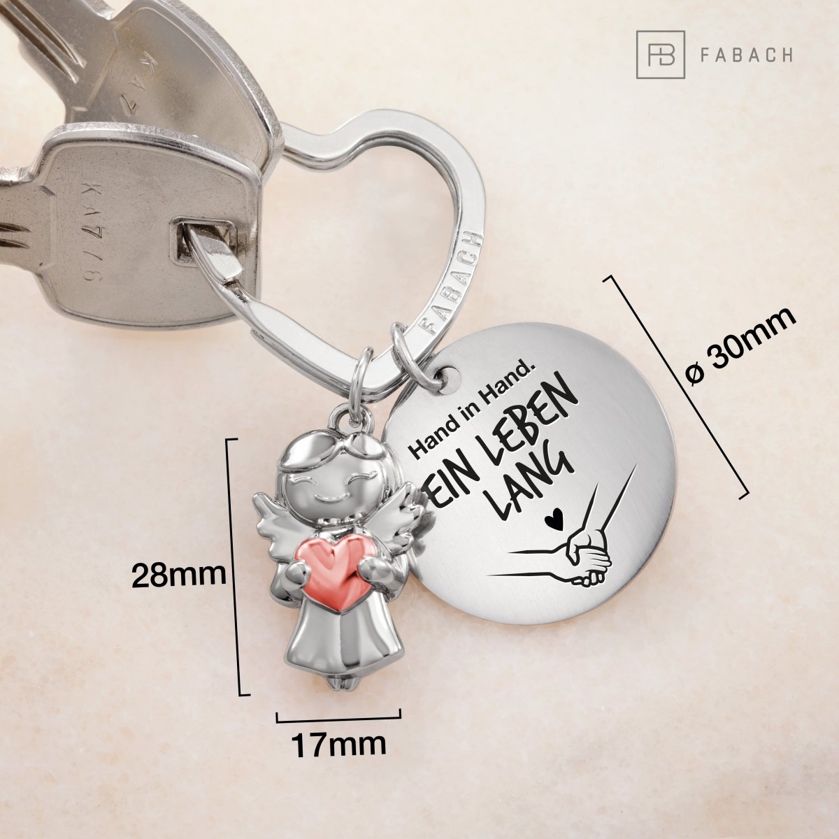 "Ich liebe dich" Schutzengel Schlüsselanhänger - Schutzengel Star mit Herz und Gravur Plättchen mit liebevoller Botschaft - FABACH#botschaft_Hand in Hand