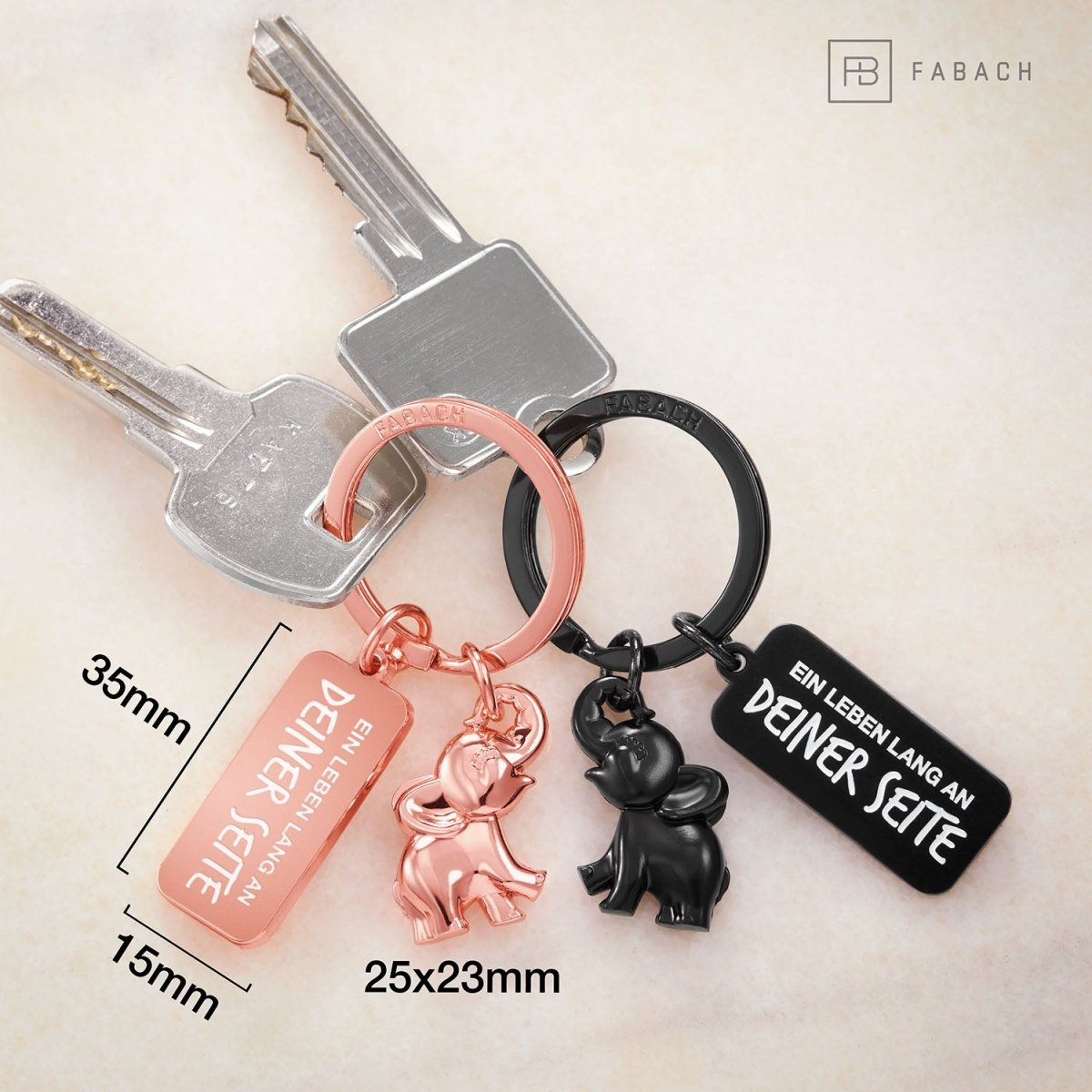 "Jumbo" Elefant Schlüsselanhänger - romantisches Partnergeschenk - zwei Schlüsselanhänger für Paare Freundinnen Schwestern - FABACH#farbe_Schwarz & Roségold