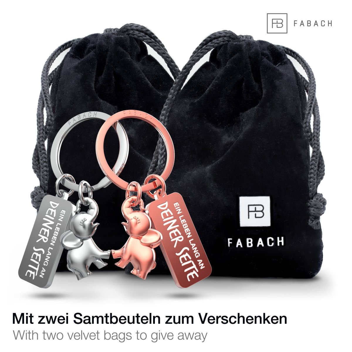 "Jumbo" Elefant Schlüsselanhänger - romantisches Partnergeschenk - zwei Schlüsselanhänger für Paare Freundinnen Schwestern - FABACH#farbe_Silber & Roségold