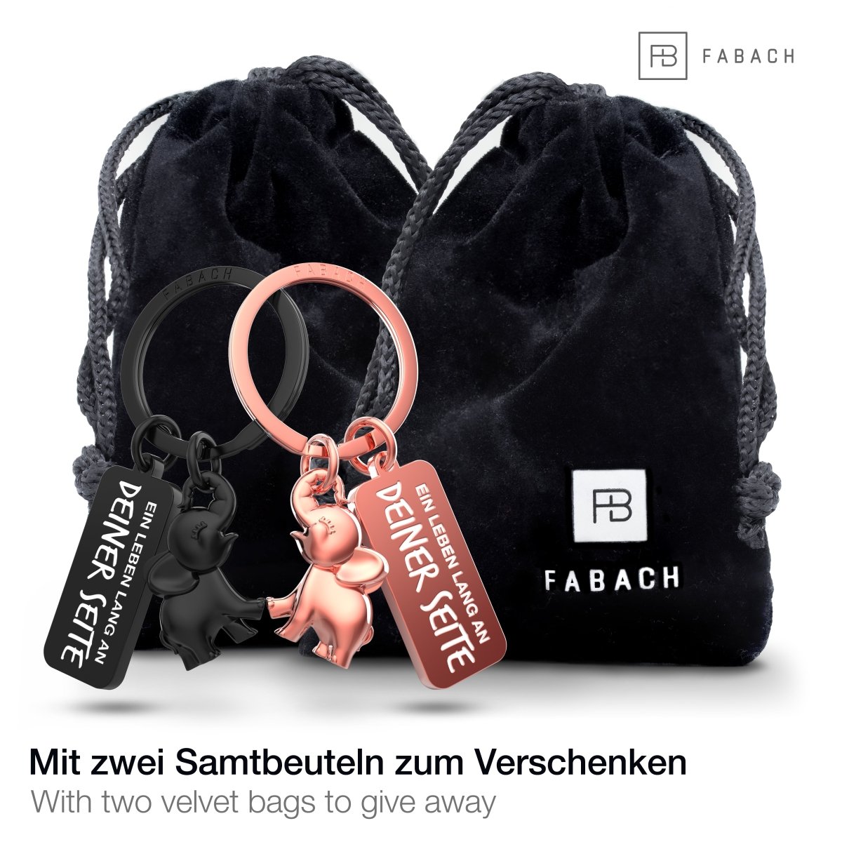 "Jumbo" Elefant Schlüsselanhänger - romantisches Partnergeschenk - zwei Schlüsselanhänger für Paare Freundinnen Schwestern - FABACH#farbe_Schwarz & Roségold