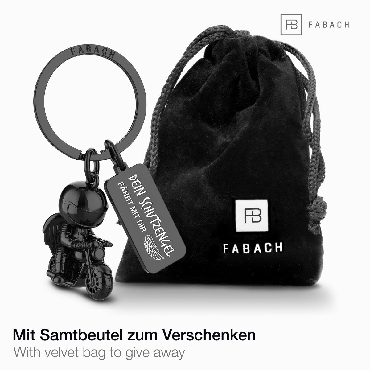 Motorrad Schlüsselanhänger mit Schutzengel - Engel Glücksbringer für Motorradfahrer mit Gravur "Dein Schutzengel" - FABACH – Die Schlüsselanhänger-Schmiede
