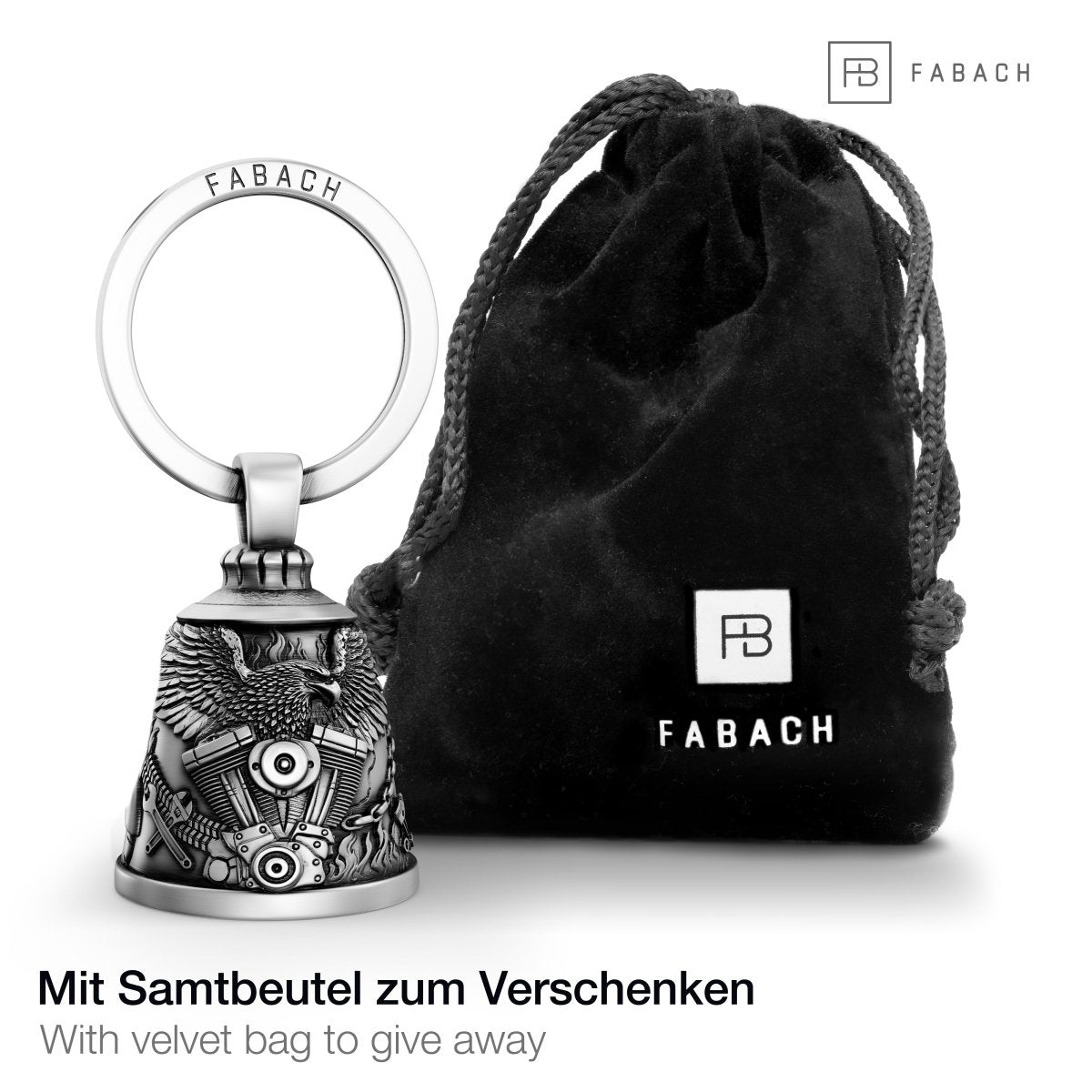 Motorradglocke Schlüsselanhänger - Biker Bell mit Adler - Motorrad Schlüsselanhänger - Glücksbringer für Motorradfahrer - FABACH – Die Schlüsselanhänger-Schmiede