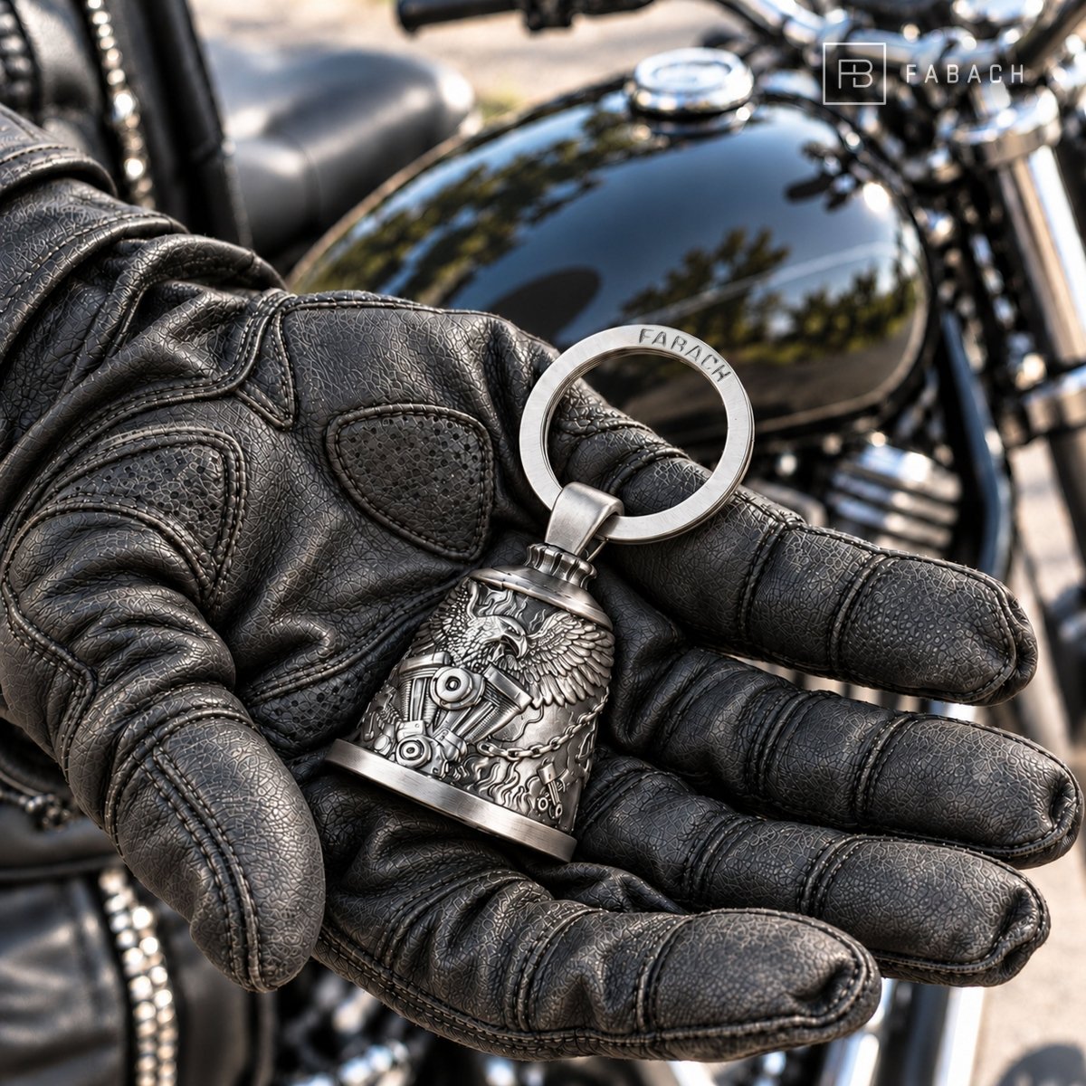Motorradglocke Schlüsselanhänger - Biker Bell mit Adler - Motorrad Schlüsselanhänger - Glücksbringer für Motorradfahrer - FABACH – Die Schlüsselanhänger-Schmiede