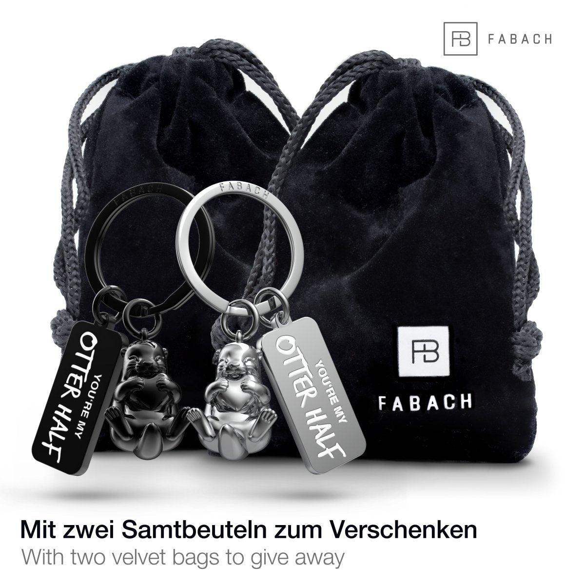 "Otty" Otter Schlüsselanhänger - romantisches Partnergeschenk - zwei Schlüsselanhänger für Paare Freundinnen Schwestern - FABACH#farbe_Schwarz & Silber