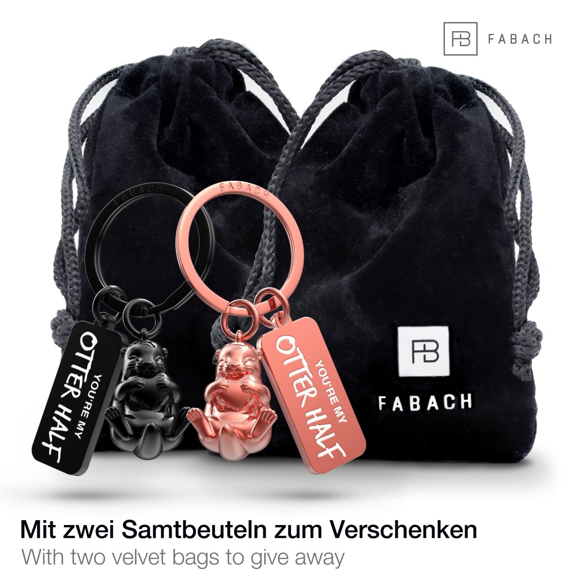 "Otty" Otter Schlüsselanhänger - romantisches Partnergeschenk - zwei Schlüsselanhänger für Paare Freundinnen Schwestern - FABACH#farbe_Schwarz & Roségold