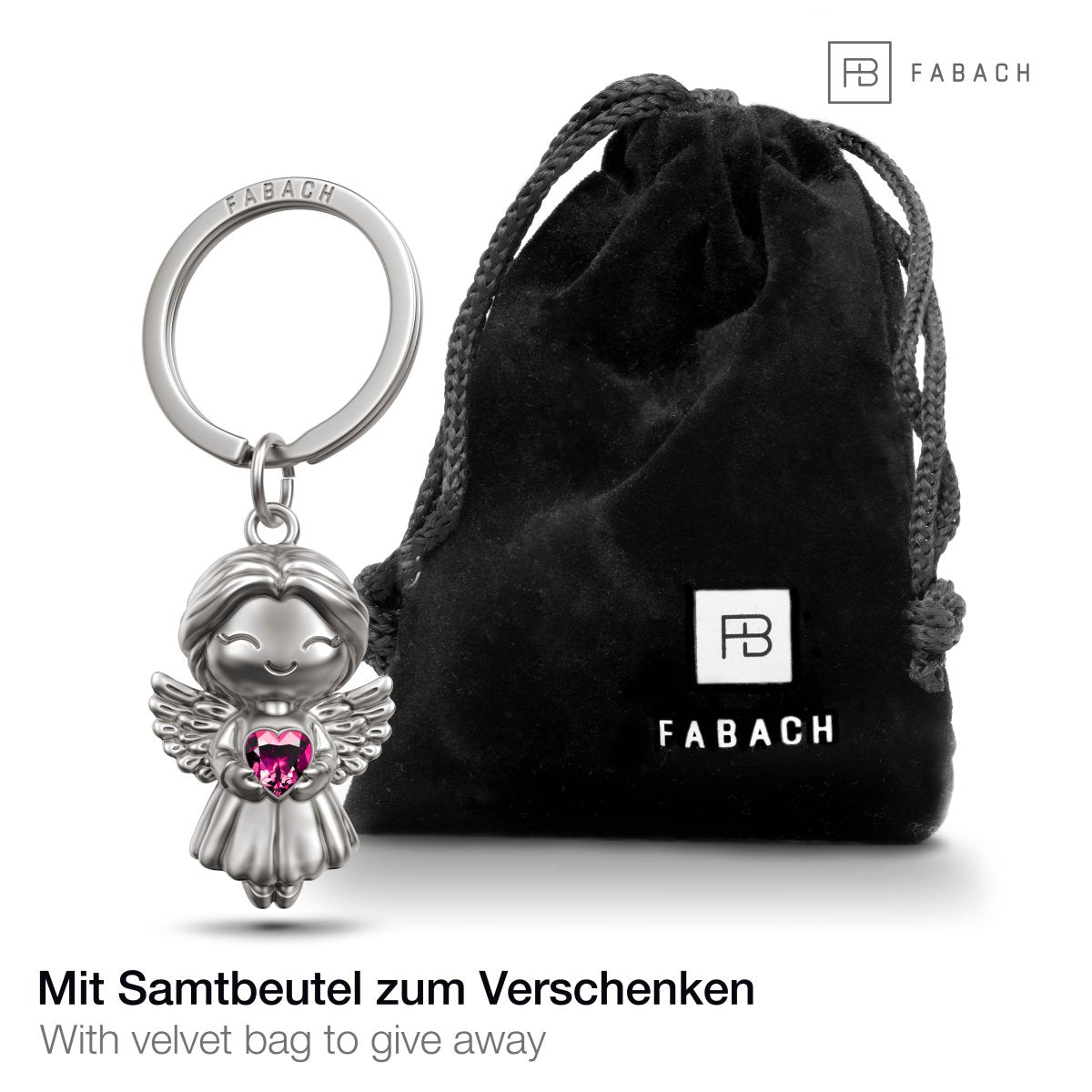 Schutzengel Schlüsselanhänger "Lucy" mit schimmernden Kristall Herz - Engel Glücksbringer Schlüsselanhänger Liebe - FABACH – Die Schlüsselanhänger - Schmiede