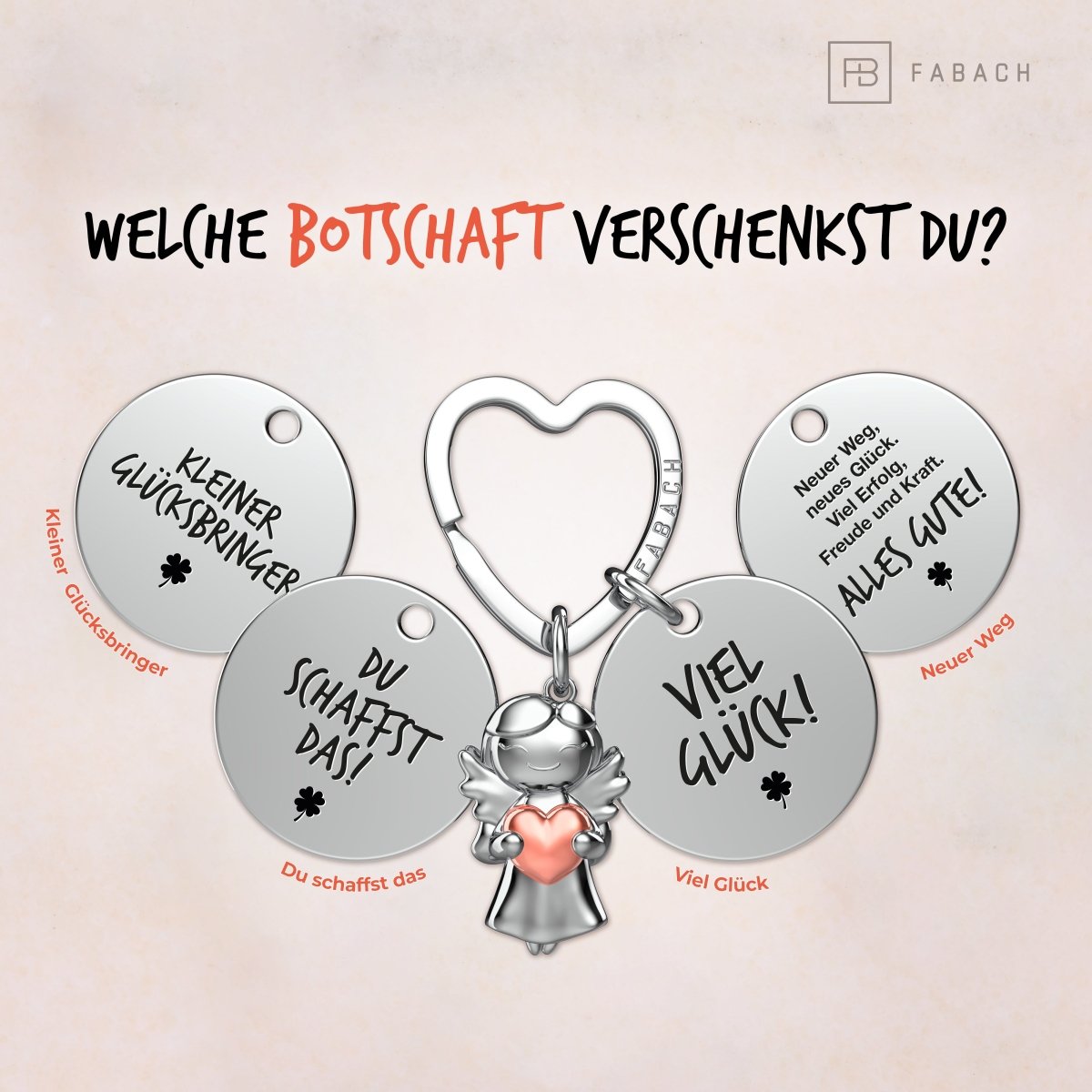 "Viel Glück" Schutzengel Schlüsselanhänger - Schutzengel Star mit Herz und Gravur Plättchen mit liebevoller Botschaft - FABACH – Die Schlüsselanhänger - Schmiede