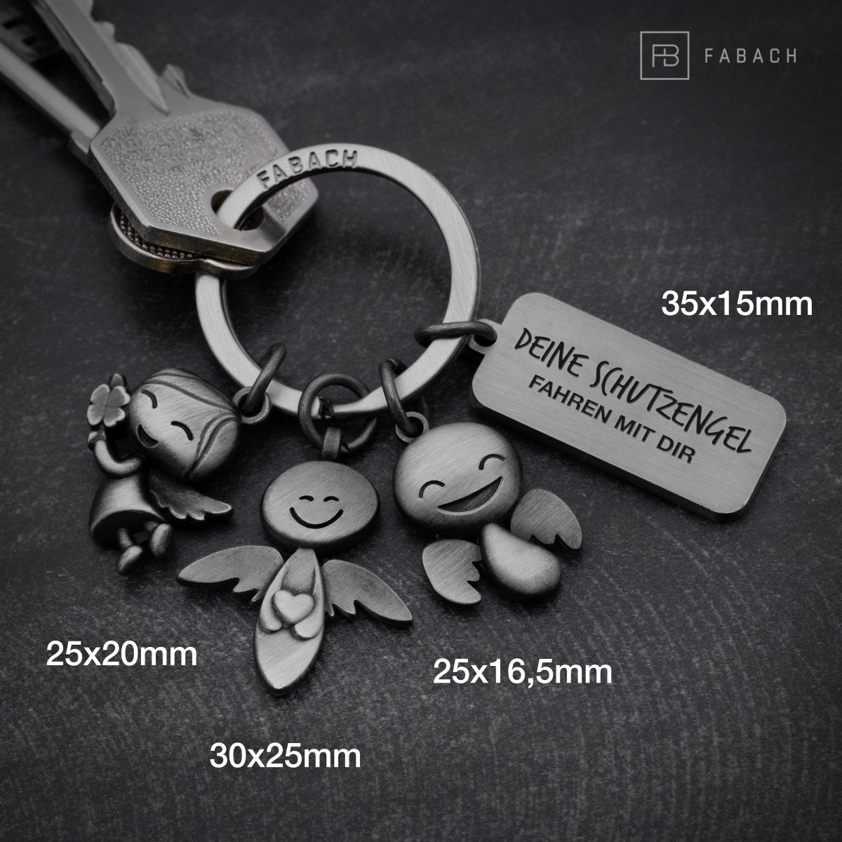 "3 Angels" Guardian Angel Keyring - Angel Lucky Charm with Message Engraving "Your Guardian Angels are with you"