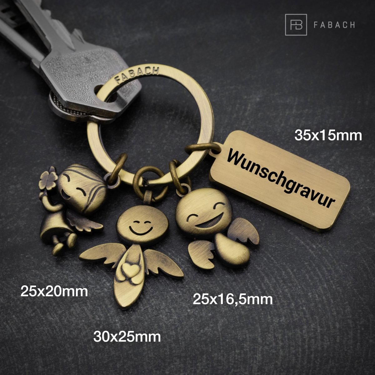 "3 Angels" Guardian Angel Keyring - Angel Lucky Charm with Message Engraving "Your Guardian Angels are with you"