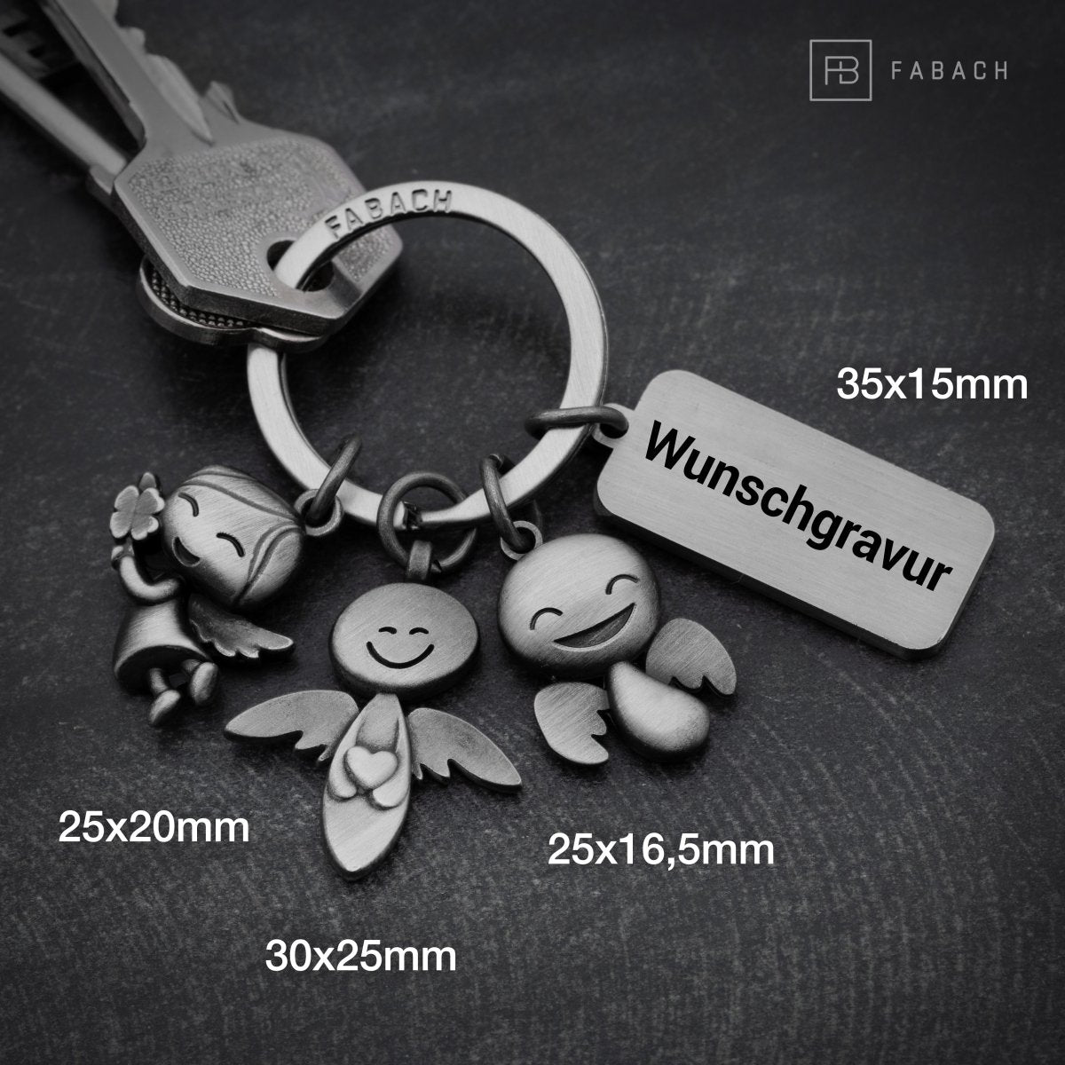 "3 Angels" Guardian Angel Keyring - Angel Lucky Charm with Message Engraving "Your Guardian Angels are with you"