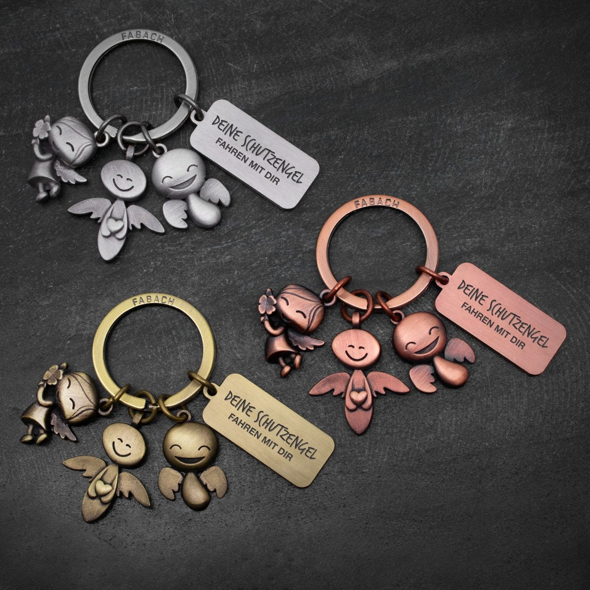 "3 Angels" Guardian Angel Keyring - Angel Lucky Charm with Message Engraving "Your Guardian Angels are with you"