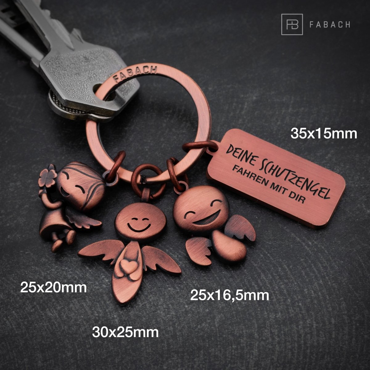 "3 Angels" Guardian Angel Keyring - Angel Lucky Charm with Message Engraving "Your Guardian Angels are with you"