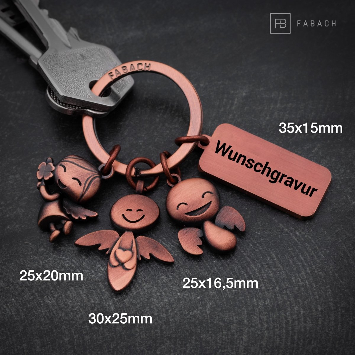 "3 Angels" Guardian Angel Keyring - Angel Lucky Charm with Message Engraving "Your Guardian Angels are with you"
