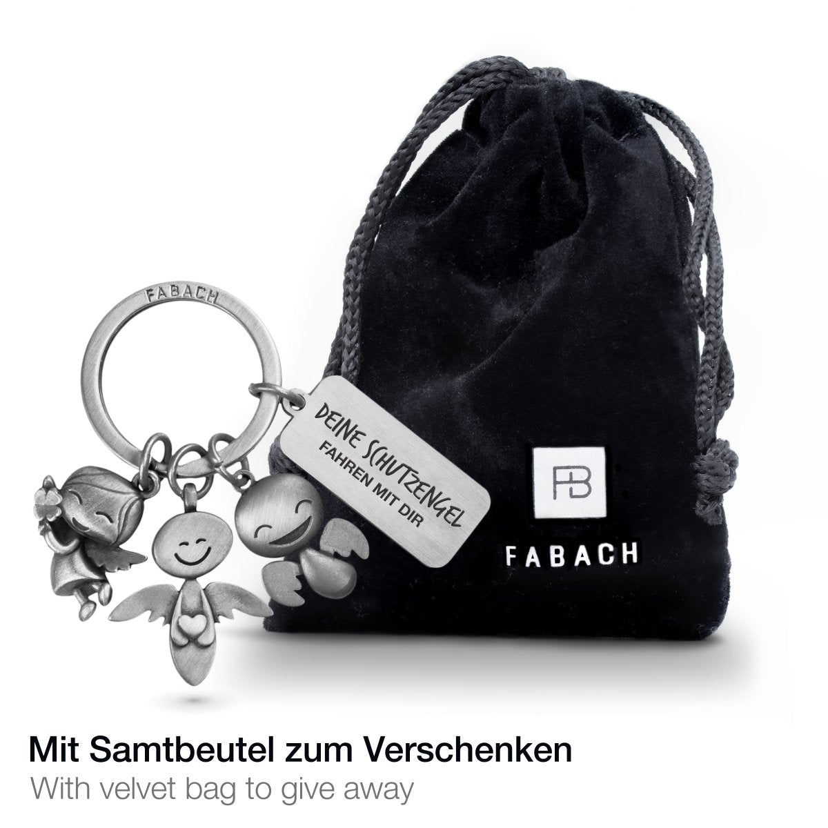 "3 Engel" Schutzengel Schlüsselanhänger - Engel Glücksbringer mit Botschaft Gravur "Deine Schutzengel fahren mit Dir" - FABACH#farbe_antique silber#botschaft_Deine Schutzengel fahren mit dir