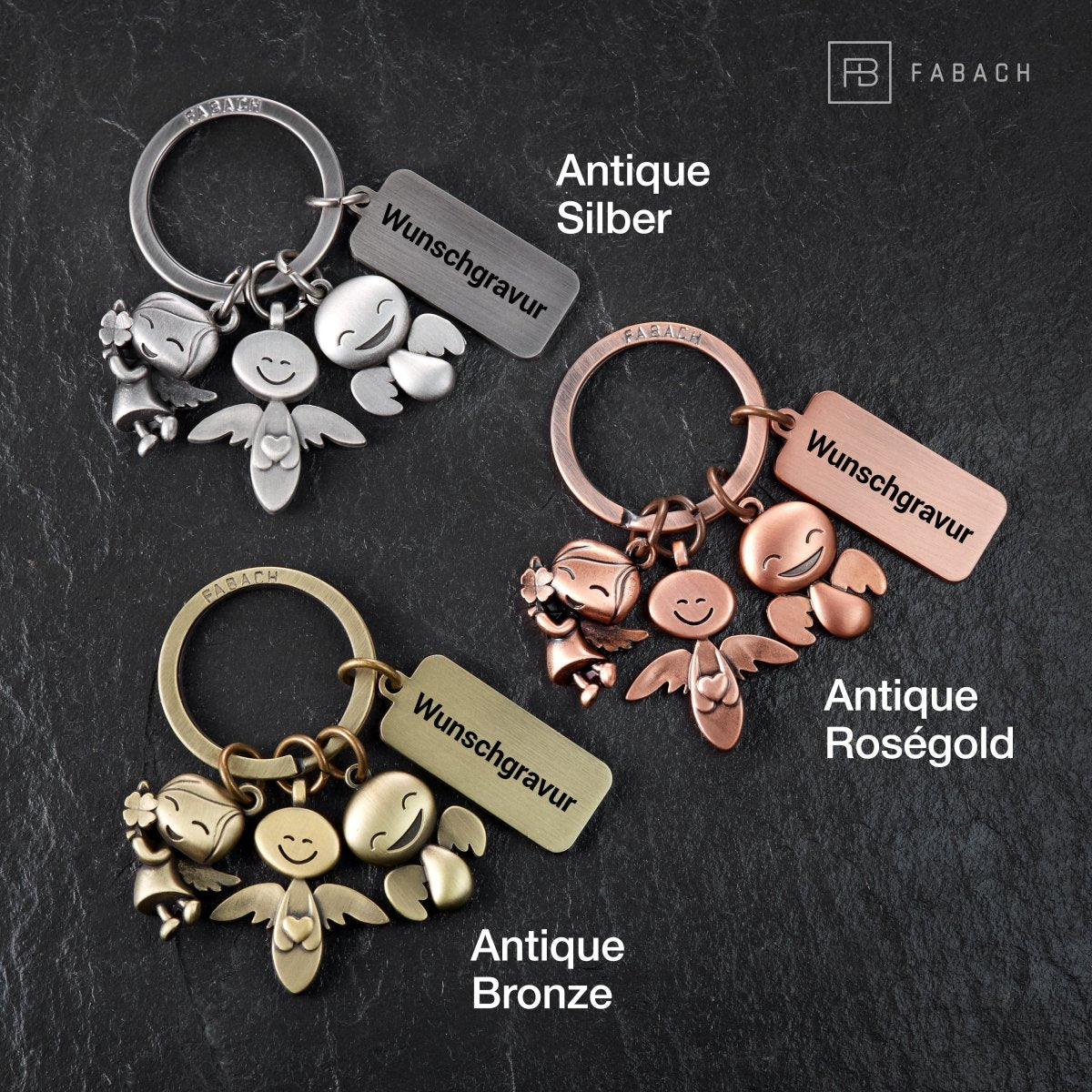 Porte-clés ange gardien "3 anges" - porte-bonheur ange avec gravure message "Les anges accompagnent votre chemin"